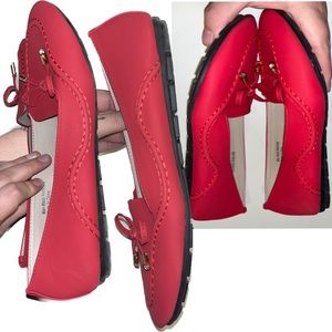 Victoria K. Red Detailed Boat Flats w/ Crystal Golden End Ties Size 9